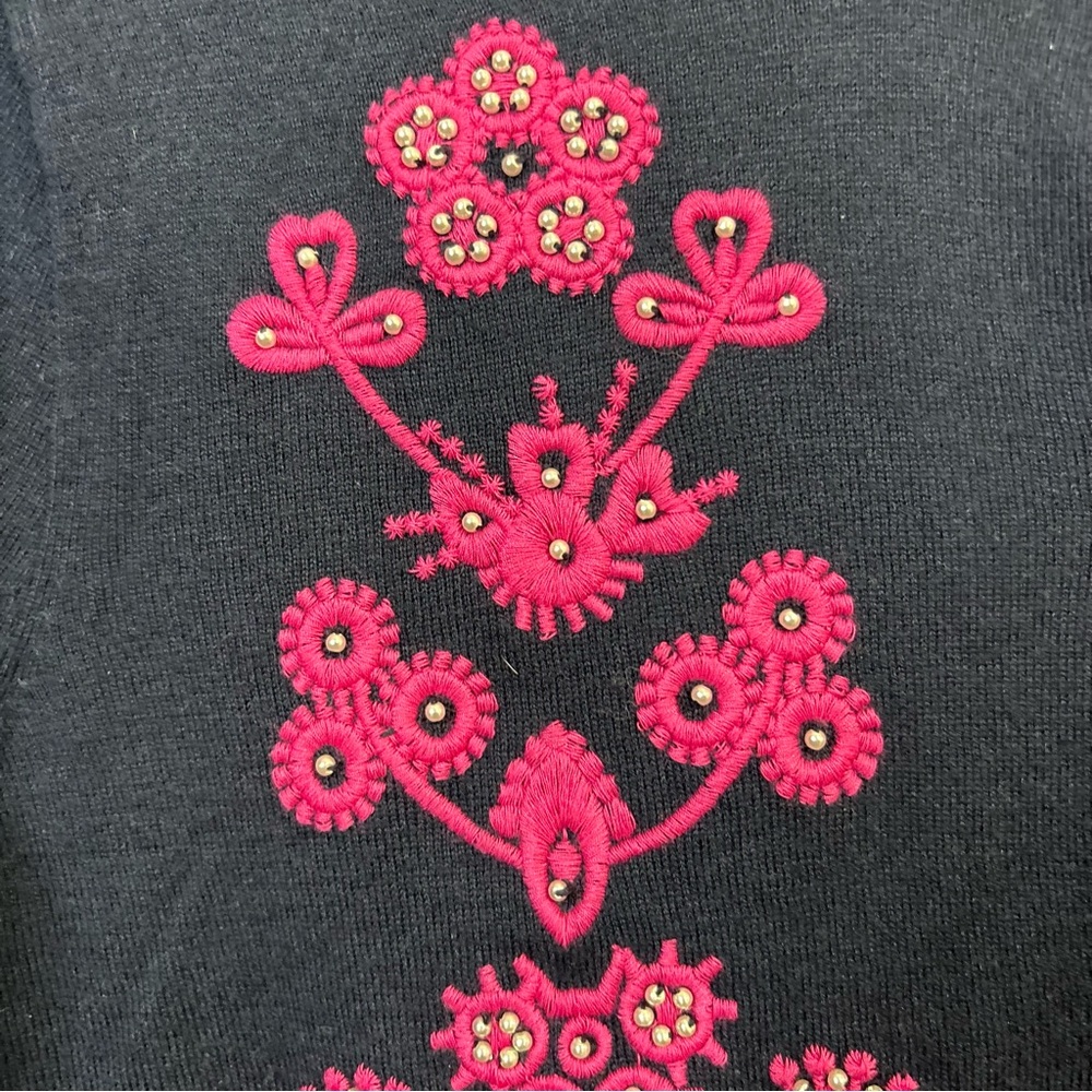 J. Crew Navy Pink Embroidered Wool Blend Jackie Cardigan Size Medium - Picture 2 of 5